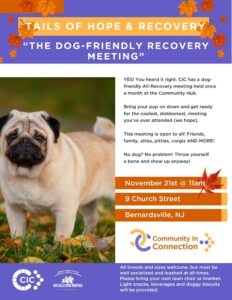 CiC Dog friendly recovery meeting Bernardsville 